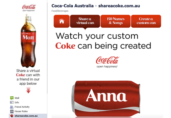 Coke AU campaign personalized cans